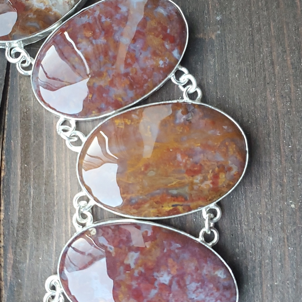 New Oversized Seam Agate 925 Silver Statement Necklace. - Picture 9 of 13